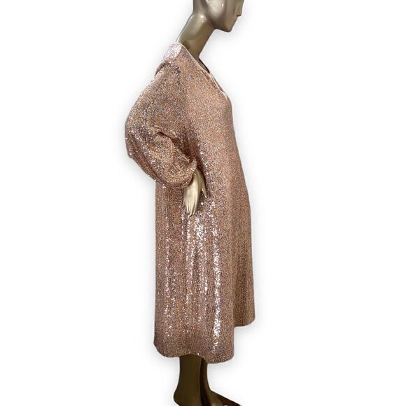 Scoop XL (16-18) plus Rose Gold stretch Sequined Dress. L/S - Picture 8 of 12
